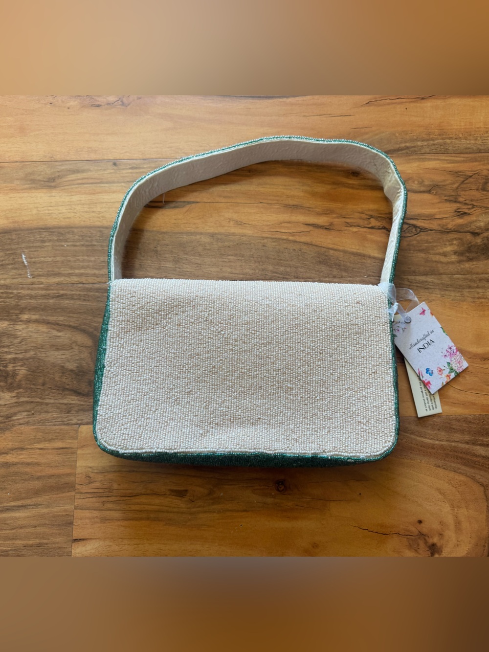 Beaded Lemon Motif Shoulder Bag in Green and Cream - Picture 3 of 3